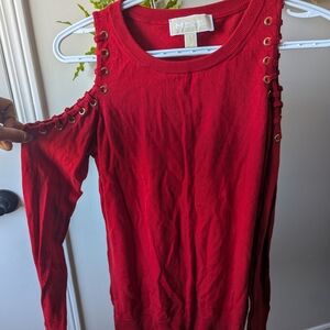 Michael Kors Red Cold Shoulder Top